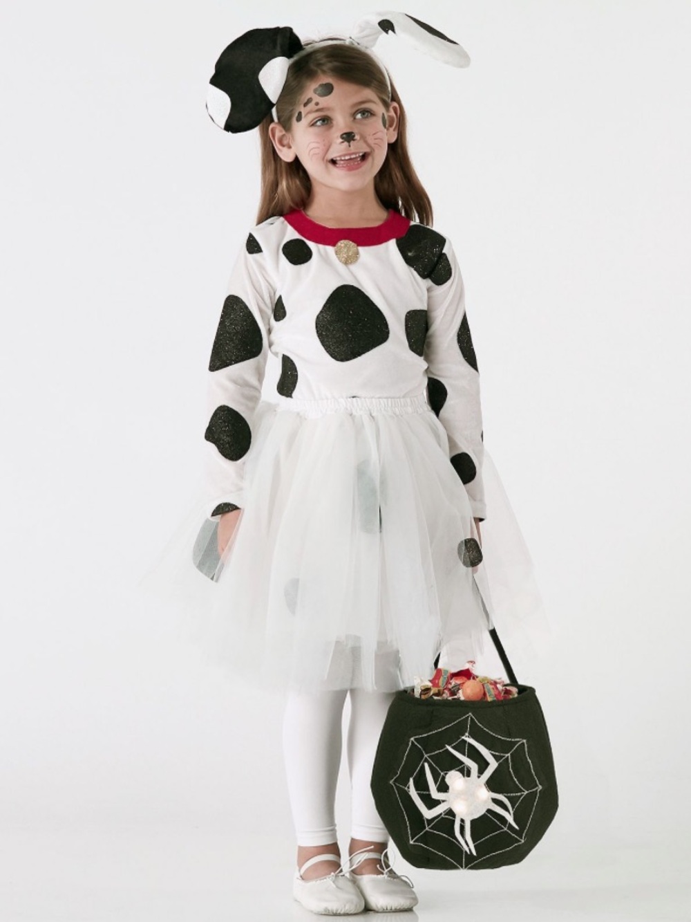 Pottery Barn Kids White & Black Dalmatian Tutu Costume with Red Collar